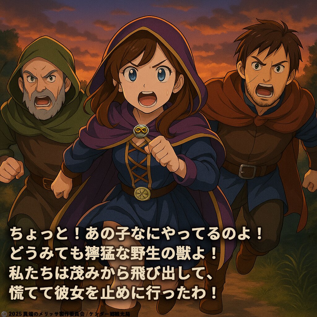 茂みから飛び出すメリッサたち